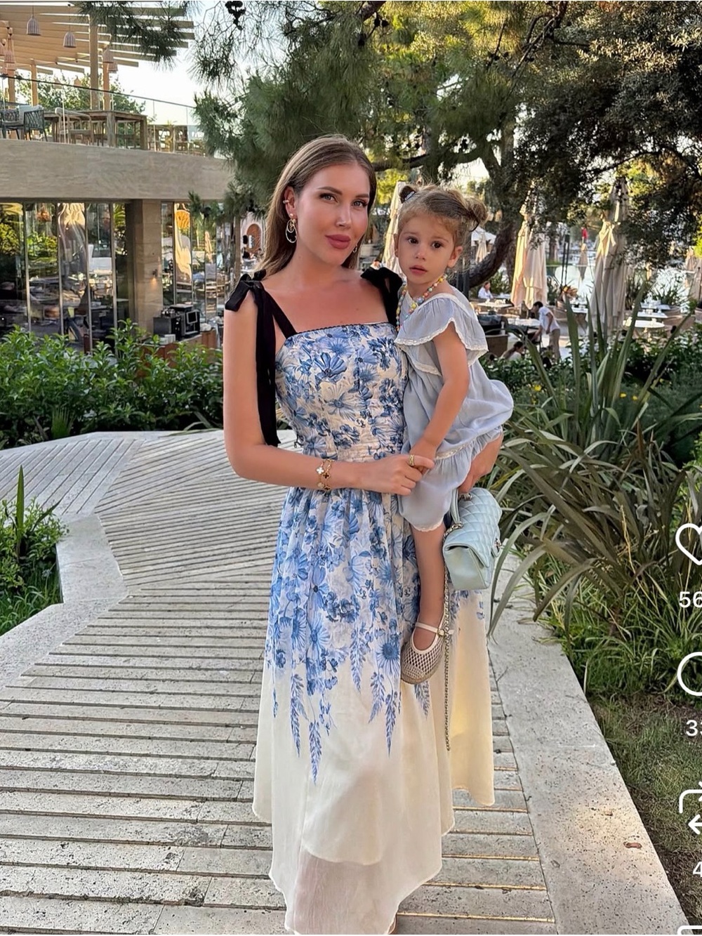 Floral Blue & White Tie-Shoulder Midi Dress - Picture 7 of 13